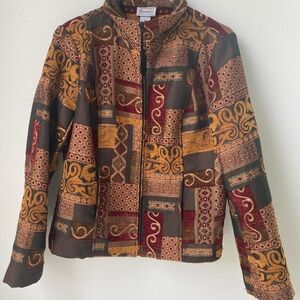 Renaissance women’s tapestry designed full zip up, long sleeved jacket pockets